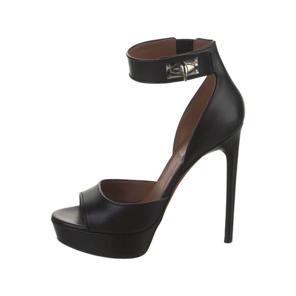 Givenchy Black Leather Ankle Strap Shark Lock Platform Heels Sandals Size 39 - Picture 1 of 8